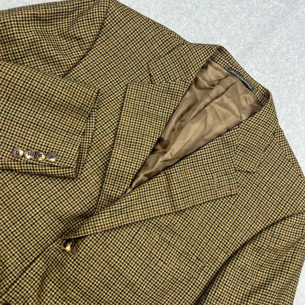 Ermenegildo Zegna Jacket Mens 54 Brown Houndstooth Wool Cashmere 3-Button Blazer